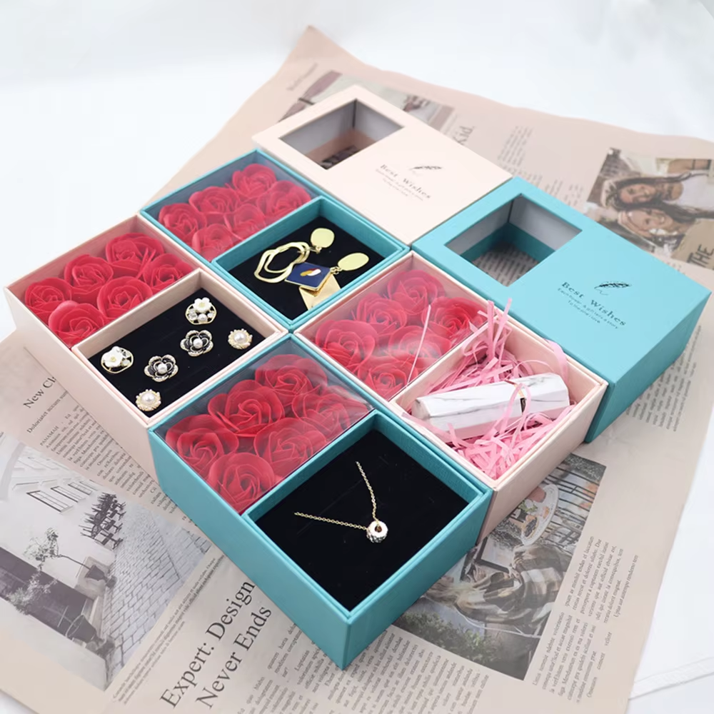 6Pcs Soap Rose Flower Gifts Box Valentines Lover'S Gifts Necklace Mothers Day Valentines Day Gift Fashion Romantic Jewelry Case